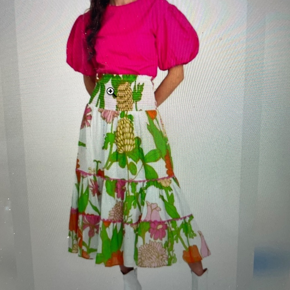 Olivia James The Label Floral smock waist maxi skirt dress sz XS